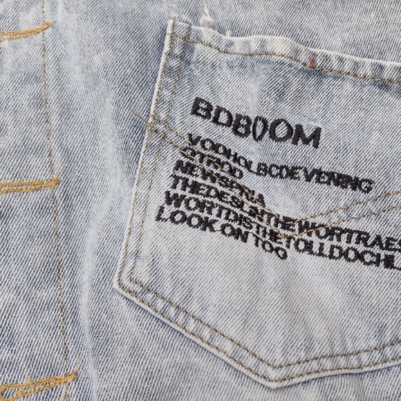 Cropped Powder Blue Denim Jean Jacket / "Happy Times"  Quang Phat Denim Size S - Picture 8 of 9